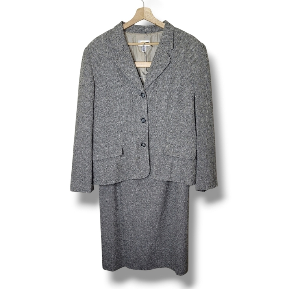 Talbots Herringbone Tailored Vintage Skirt Suit Classic Career Wear Size 16